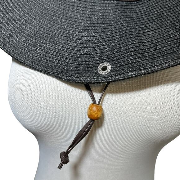 Peter Grimm Resort Wide Brim Floppy Hat Leather Cord UPF Black Brown One Size - Picture 5 of 11